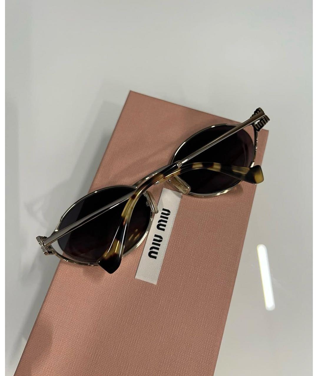 MIU MIU Золотые металлические солнцезащитные очки, фото 5
