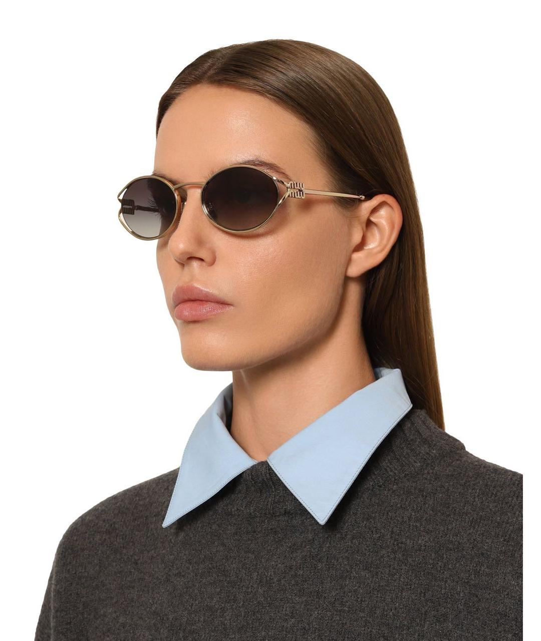 MIU MIU Золотые металлические солнцезащитные очки, фото 7