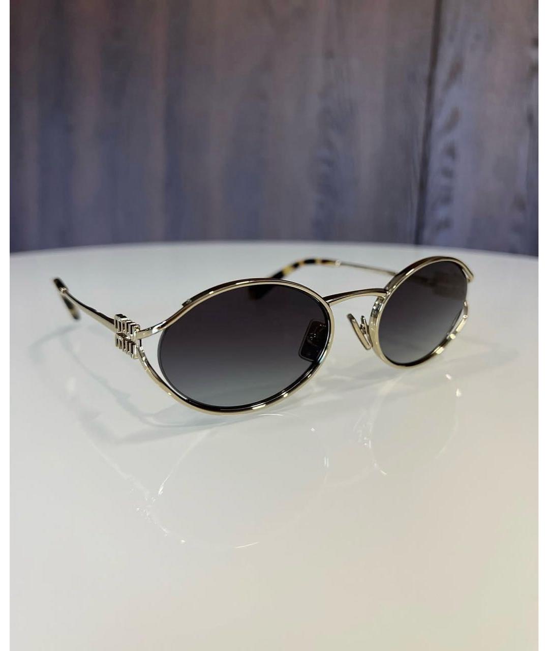 MIU MIU Золотые металлические солнцезащитные очки, фото 3