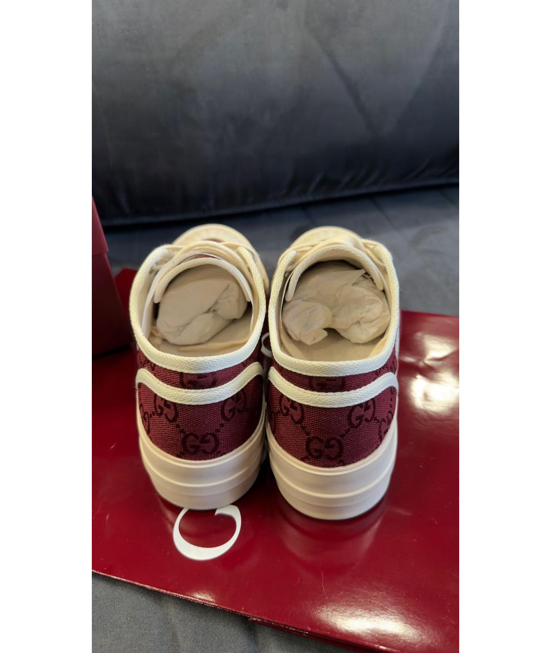 GUCCI Бордовые текстильные кеды, фото 4