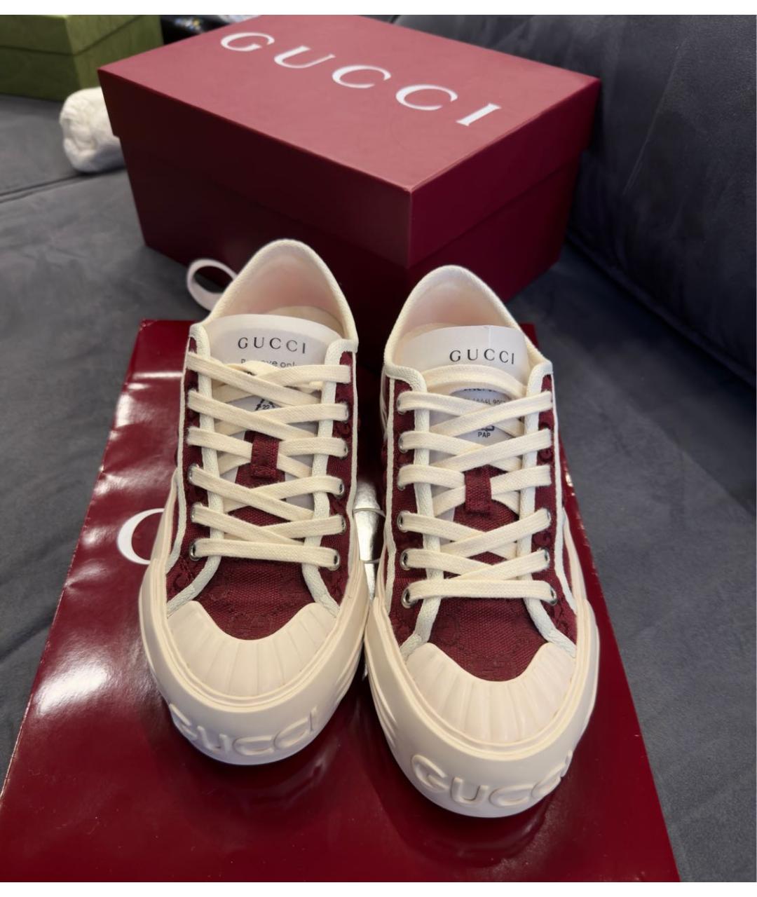 GUCCI Бордовые текстильные кеды, фото 2