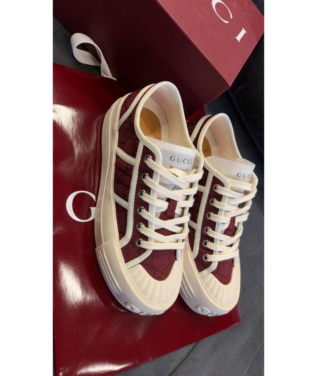 GUCCI Бордовые текстильные кеды, фото 8