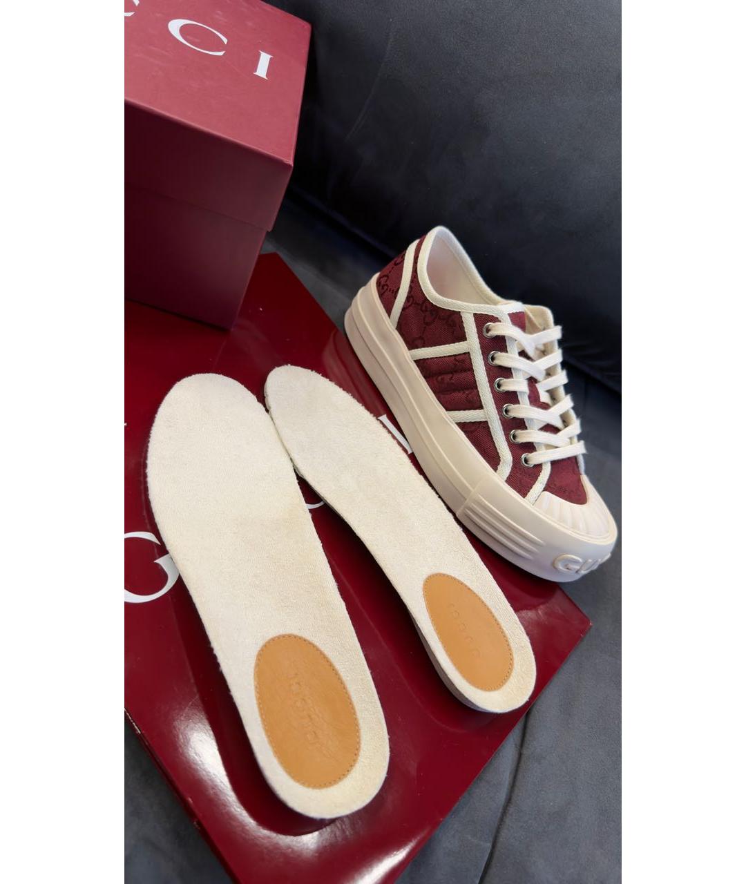 GUCCI Бордовые текстильные кеды, фото 7