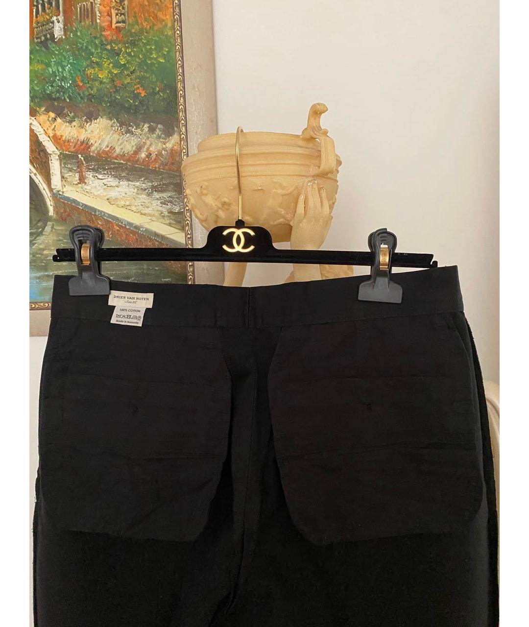 DRIES VAN NOTEN Черные хлопковые прямые брюки, фото 3