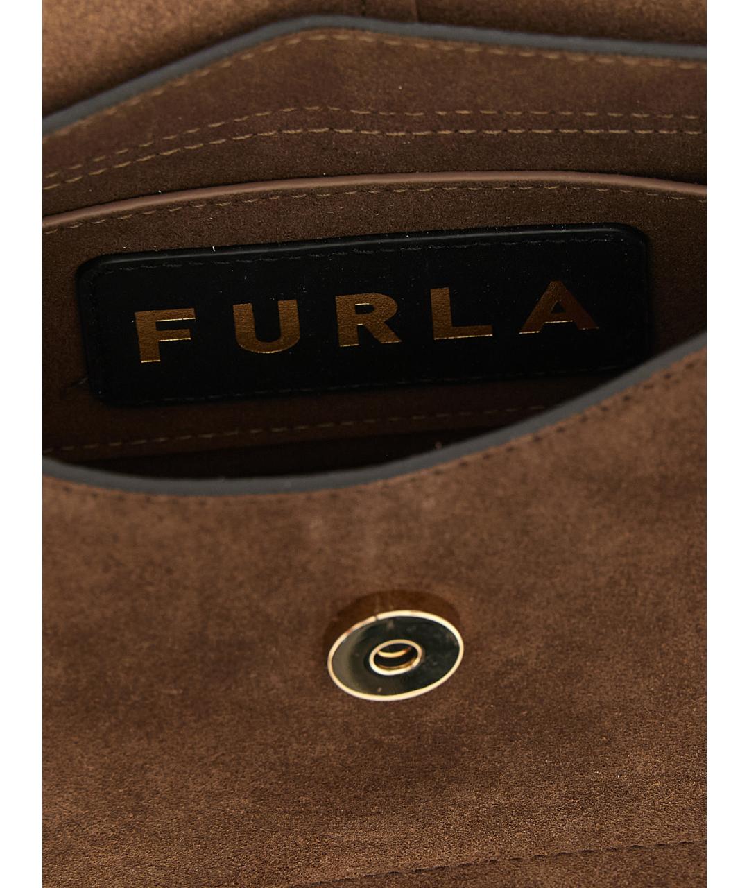 FURLA Коричневая замшевая сумка с короткими ручками, фото 4