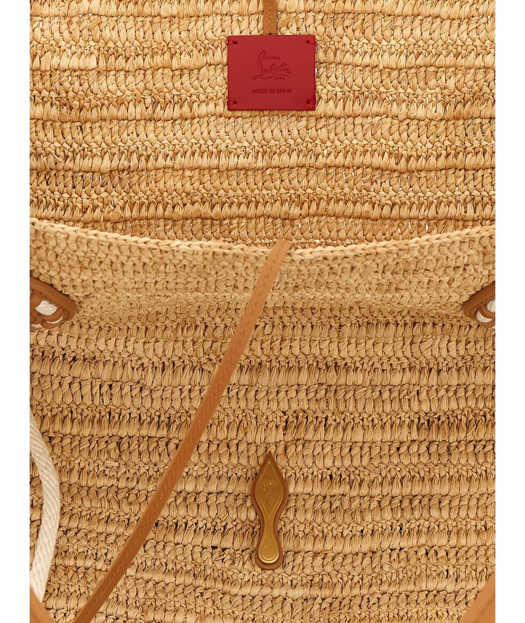 CHRISTIAN LOUBOUTIN Бежевая рафия сумка с короткими ручками, фото 4