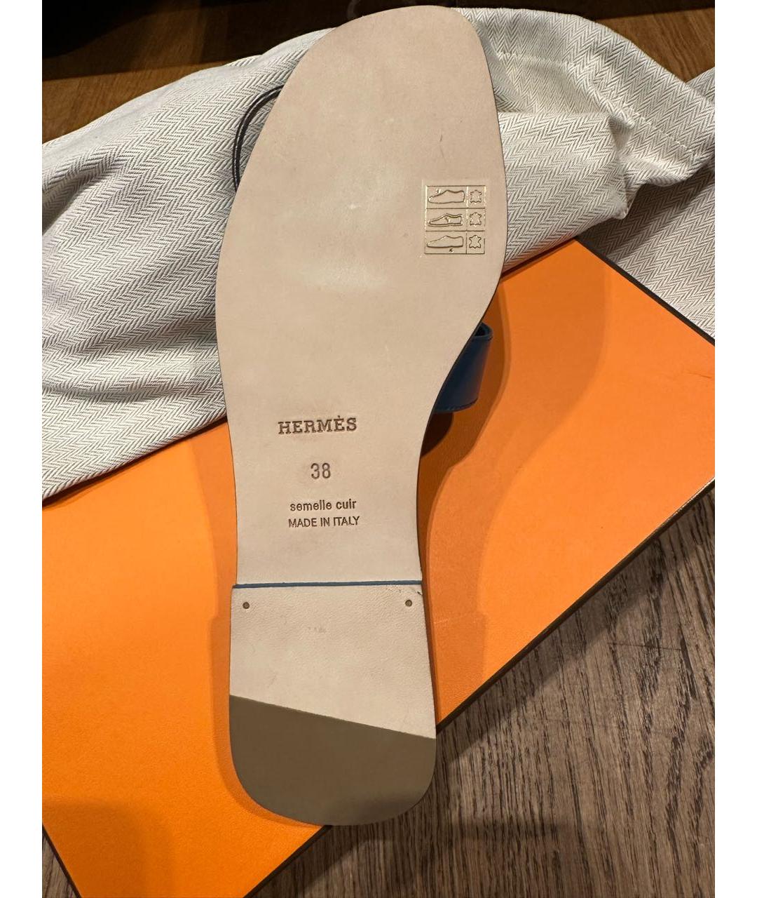 HERMES Синие кожаные босоножки, фото 2