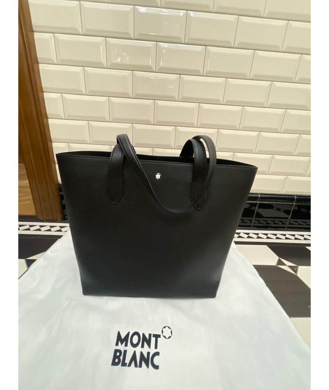 MONTBLANC Черная кожаная сумка тоут, фото 7