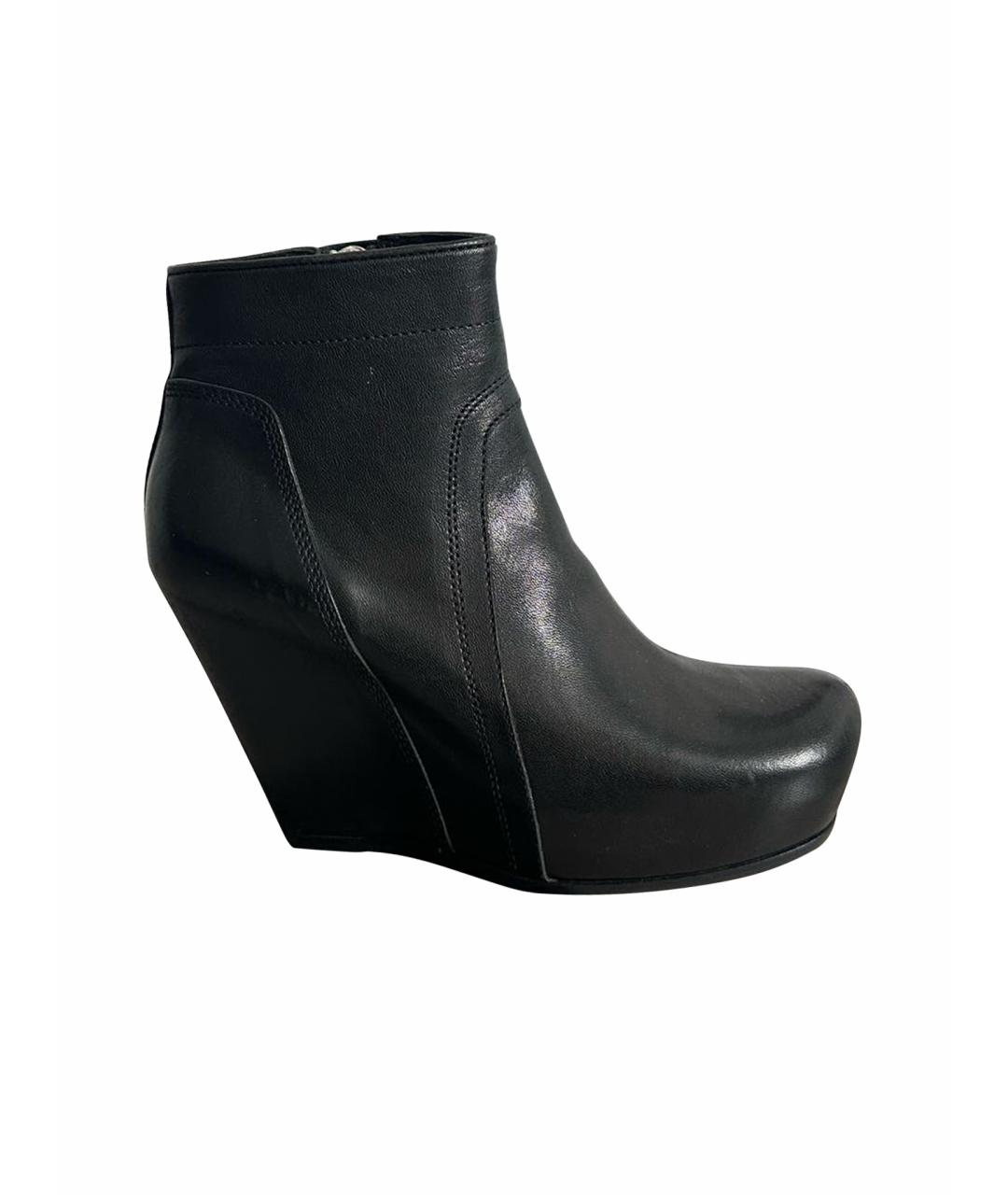 RICK OWENS Черные кожаные ботинки, фото 1