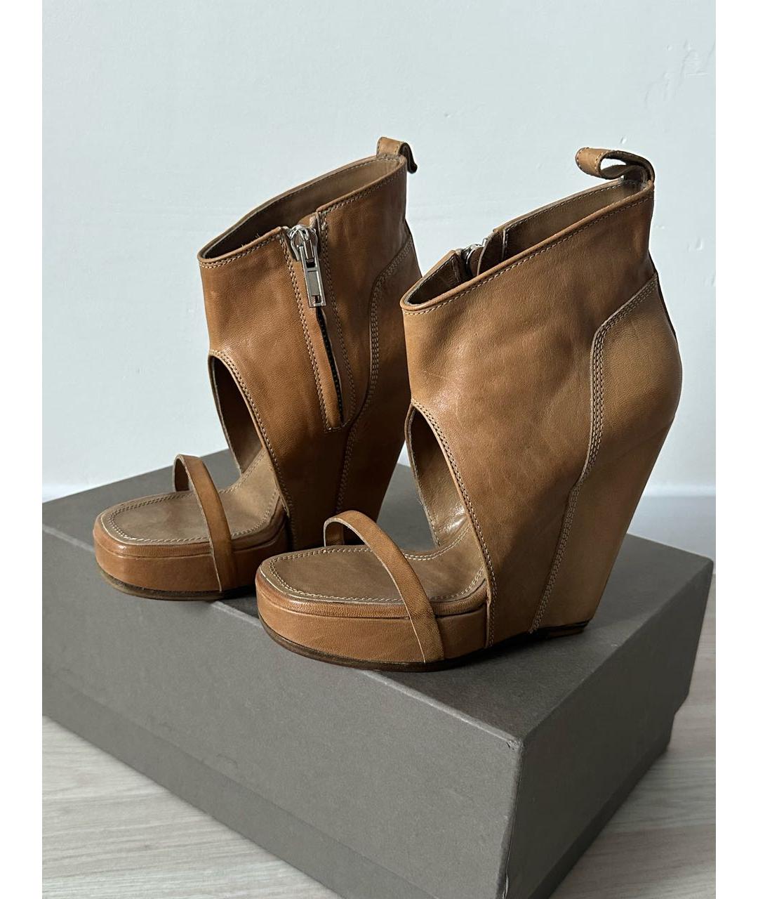 RICK OWENS Коричневые кожаные босоножки, фото 6