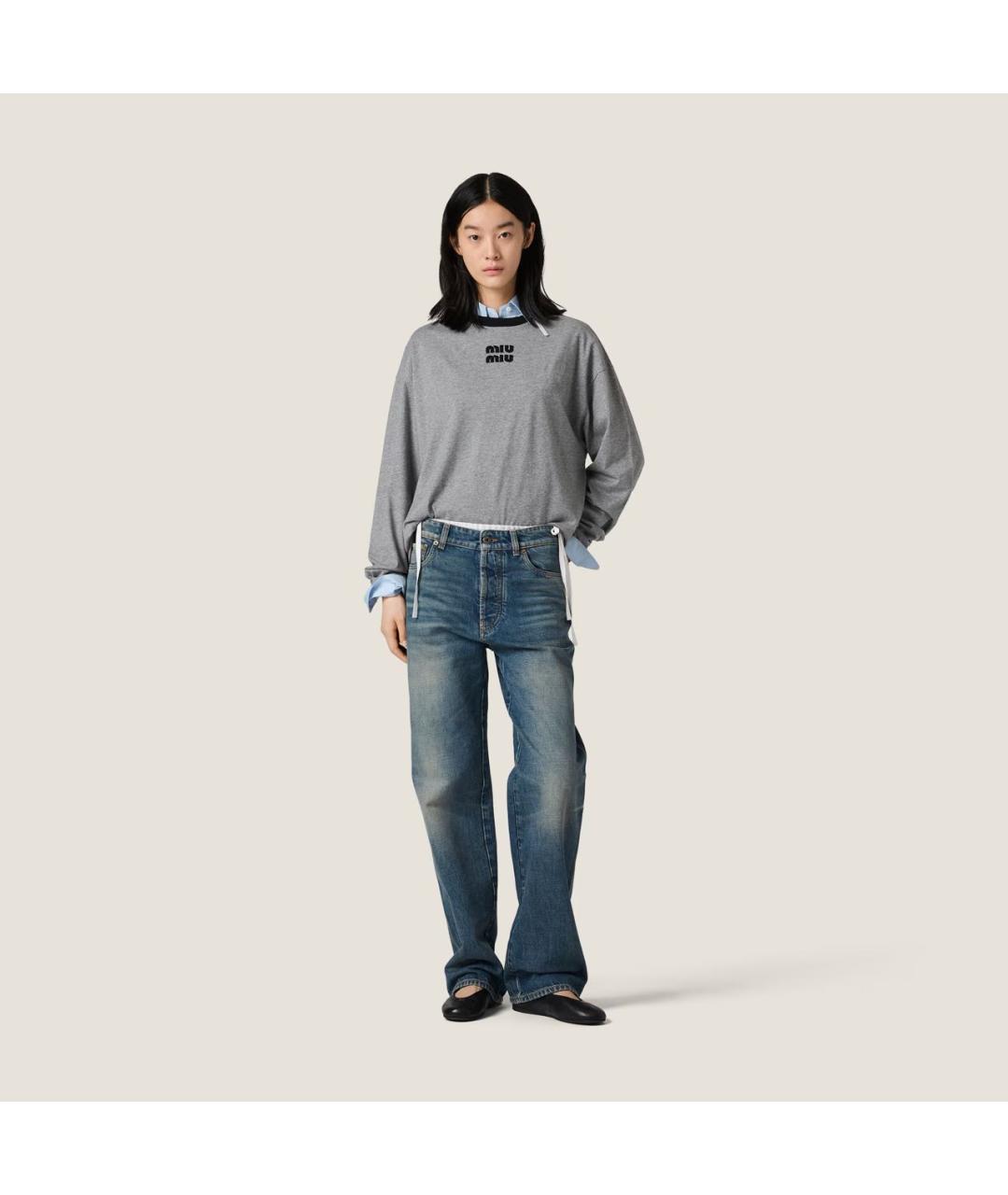 MIU MIU Синие хлопковые прямые джинсы, фото 2