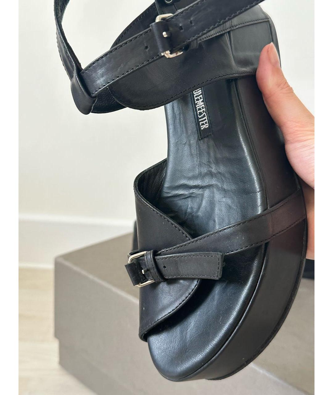 ANN DEMEULEMEESTER Черные кожаные босоножки, фото 4