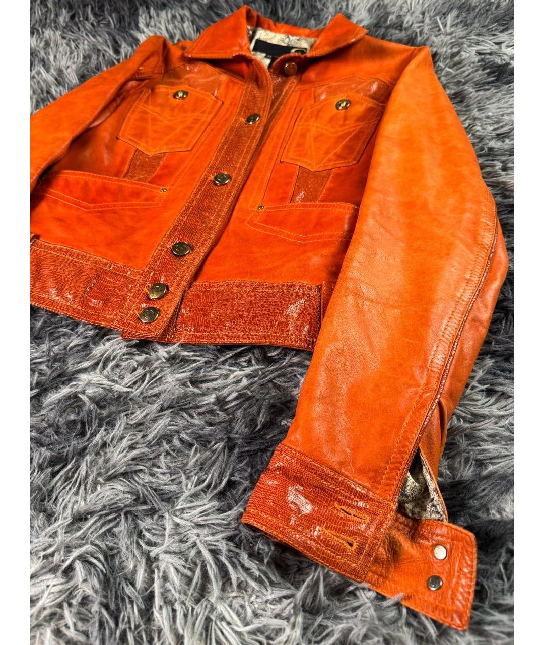 JUST CAVALLI Оранжевая кожаная куртка, фото 6