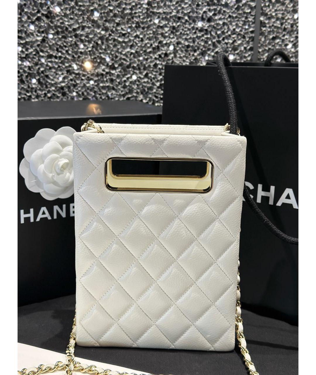 CHANEL Белая кожаная сумка через плечо, фото 4