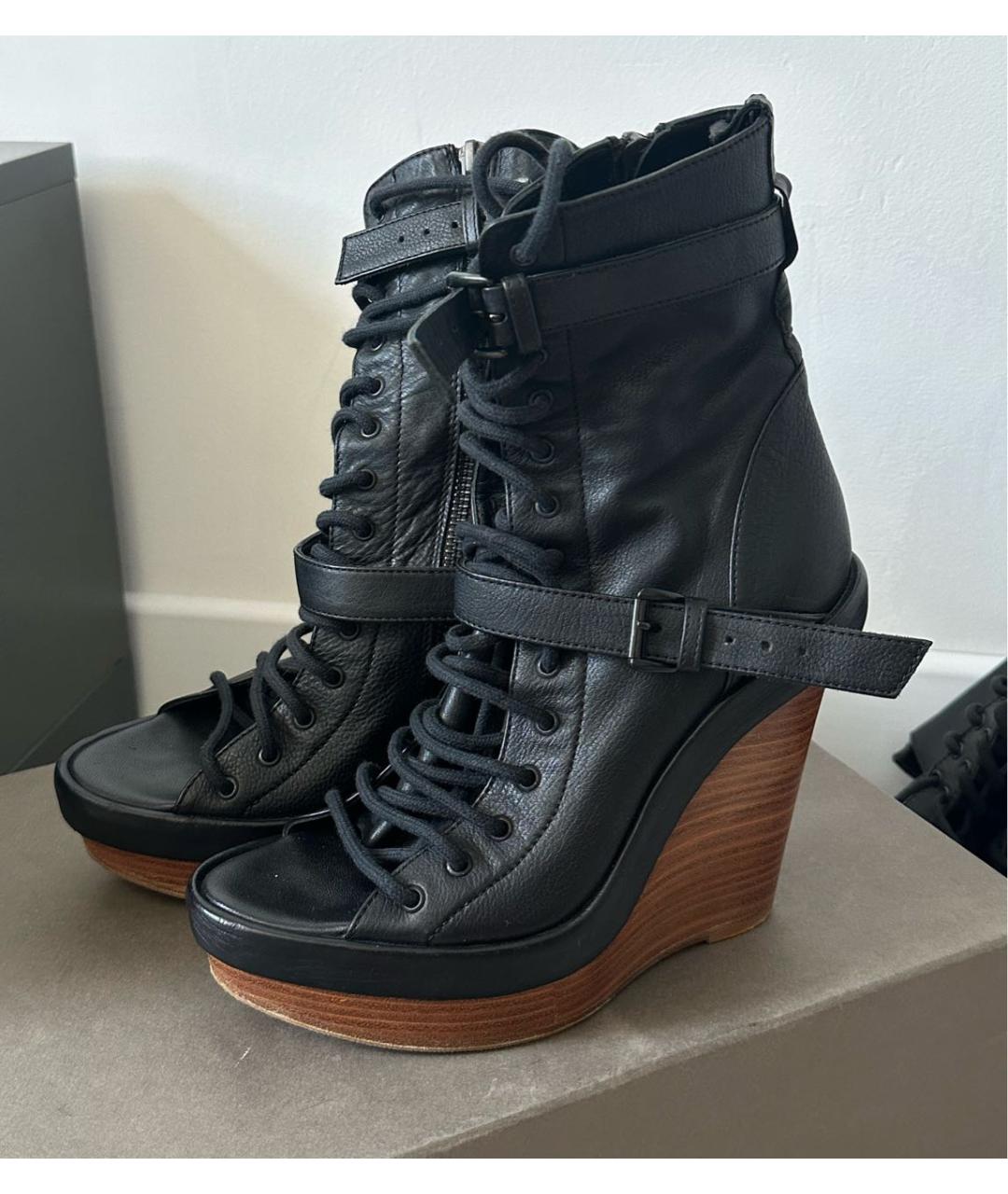 ANN DEMEULEMEESTER Черные кожаные ботинки, фото 2