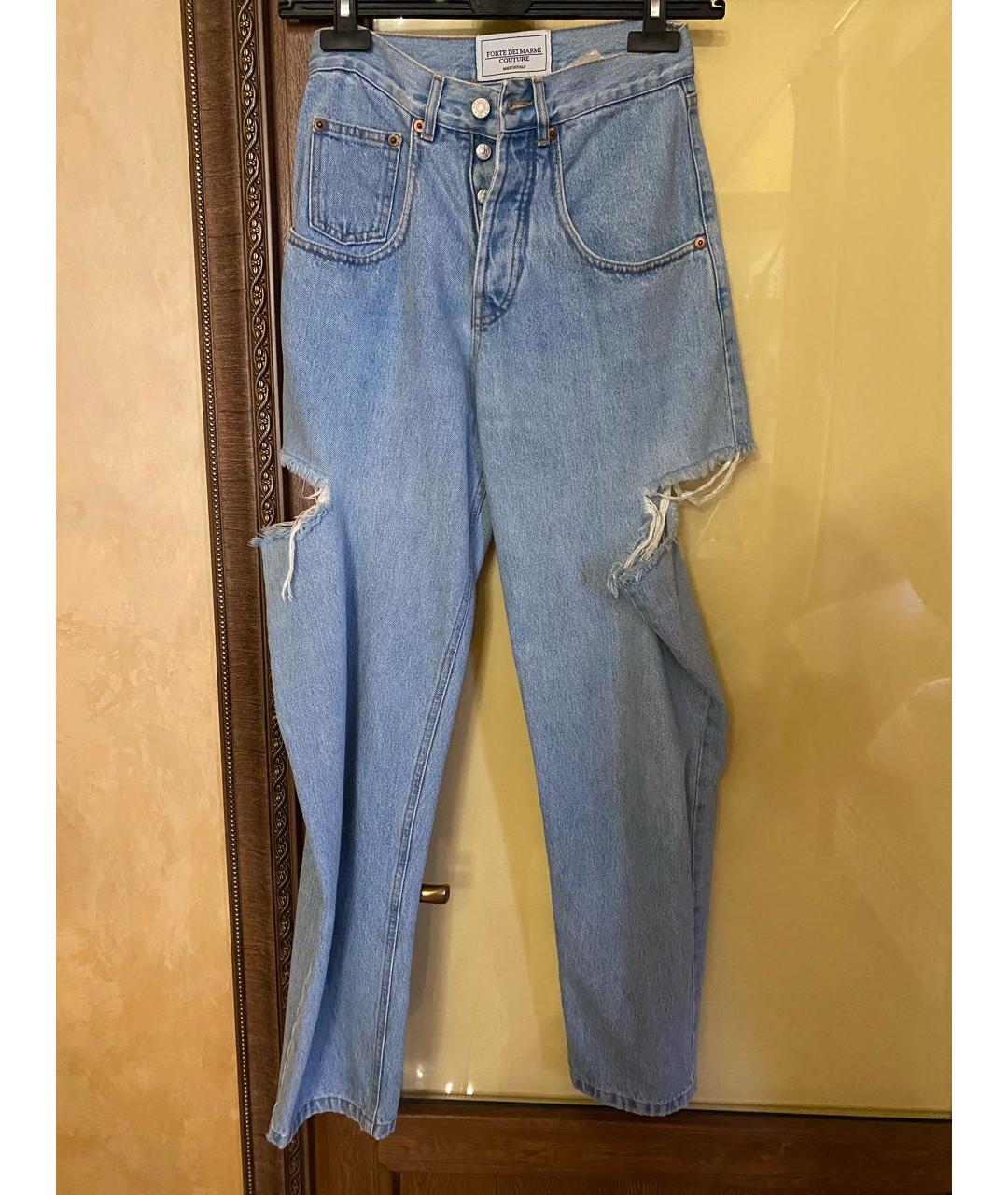 FORTE COUTURE Голубые хлопковые прямые джинсы, фото 5