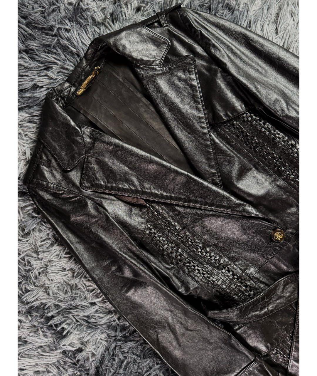 ROBERTO CAVALLI Черное кожаное пальто, фото 4