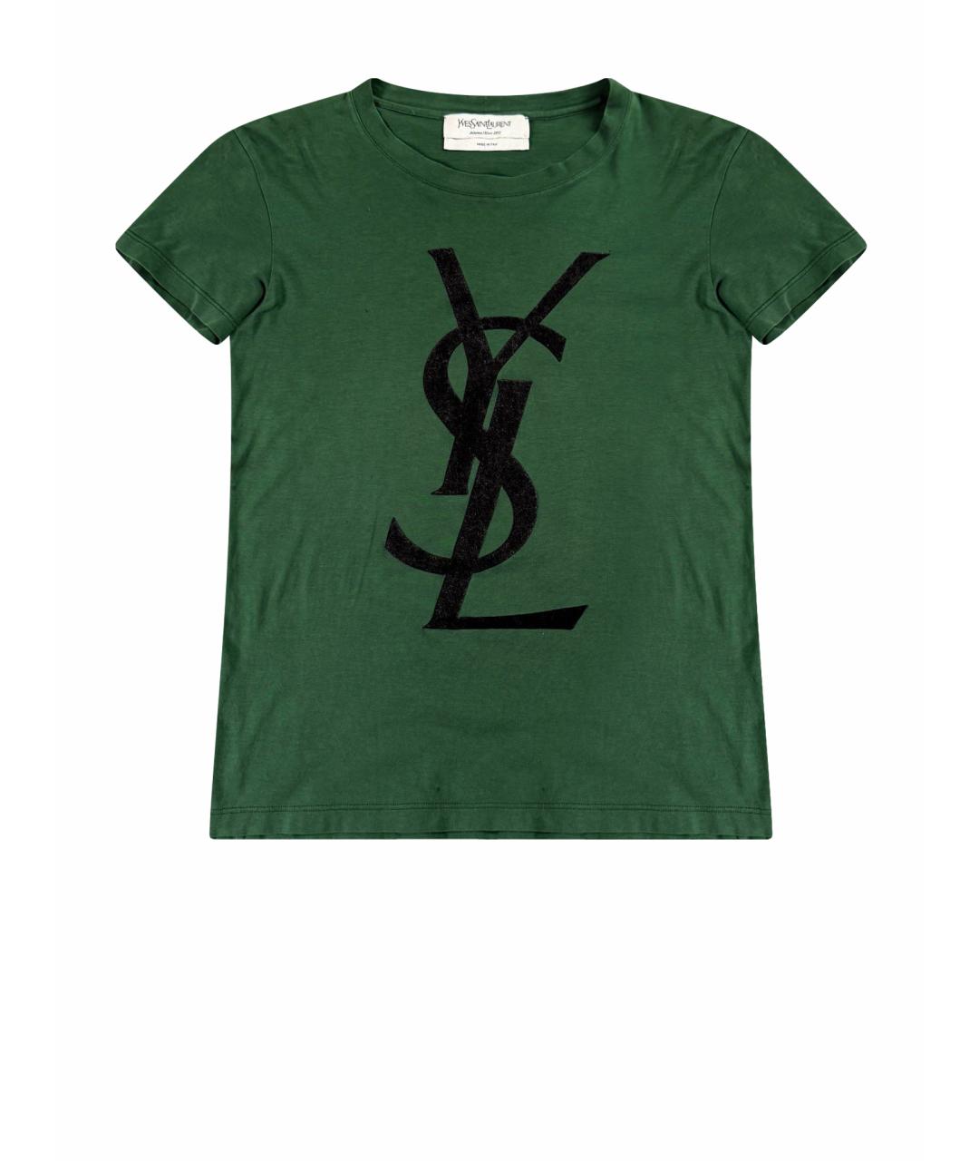 SAINT LAURENT Зеленая хлопковая футболка, фото 1