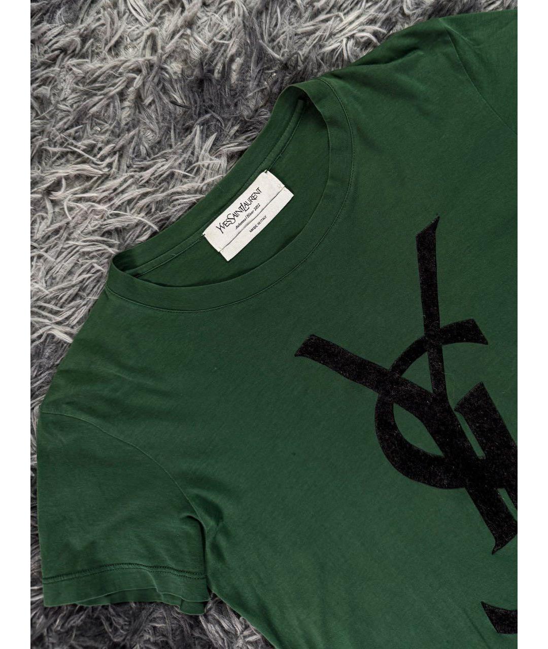 SAINT LAURENT Зеленая хлопковая футболка, фото 3