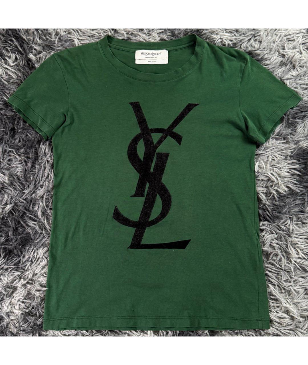 SAINT LAURENT Зеленая хлопковая футболка, фото 7