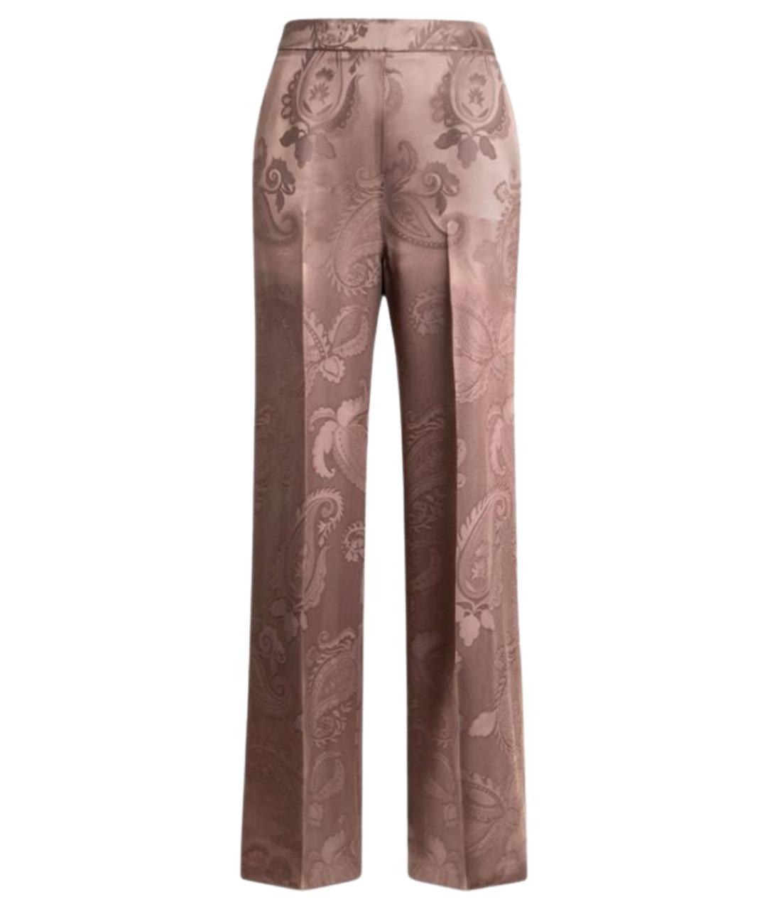 ETRO Коричневые шелковые прямые брюки, фото 1