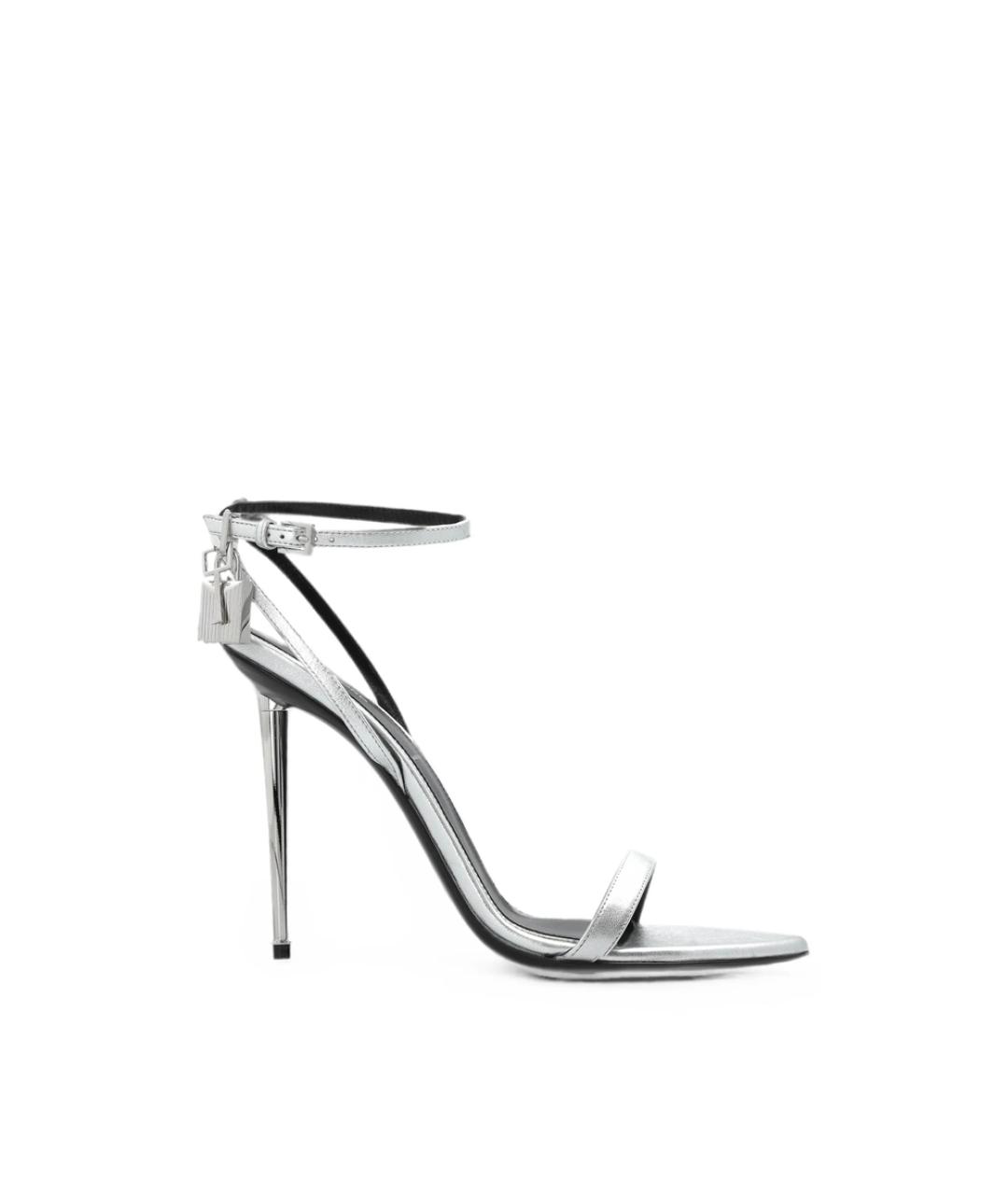 TOM FORD Серебряные кожаные босоножки, фото 1