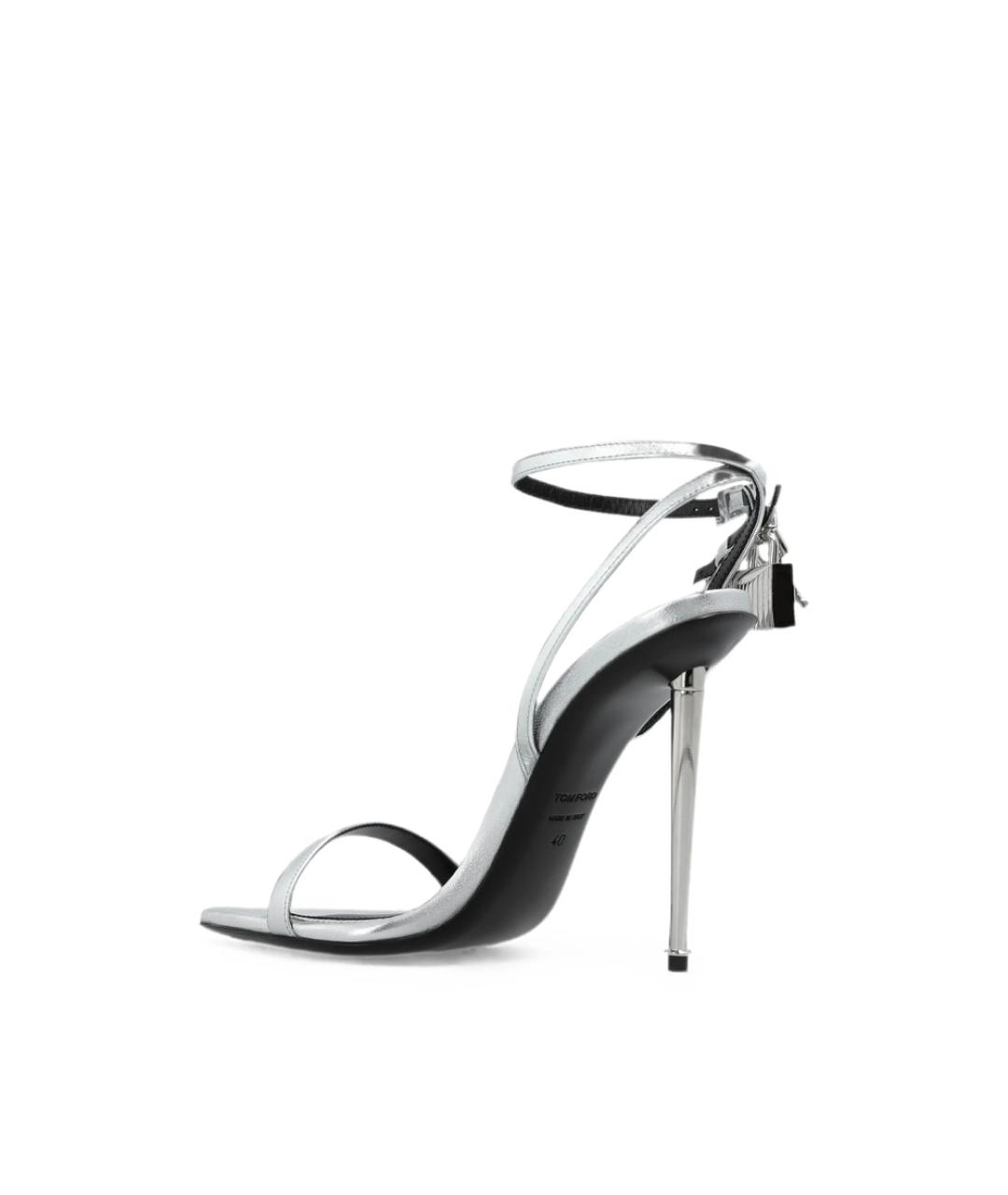 TOM FORD Серебряные кожаные босоножки, фото 4