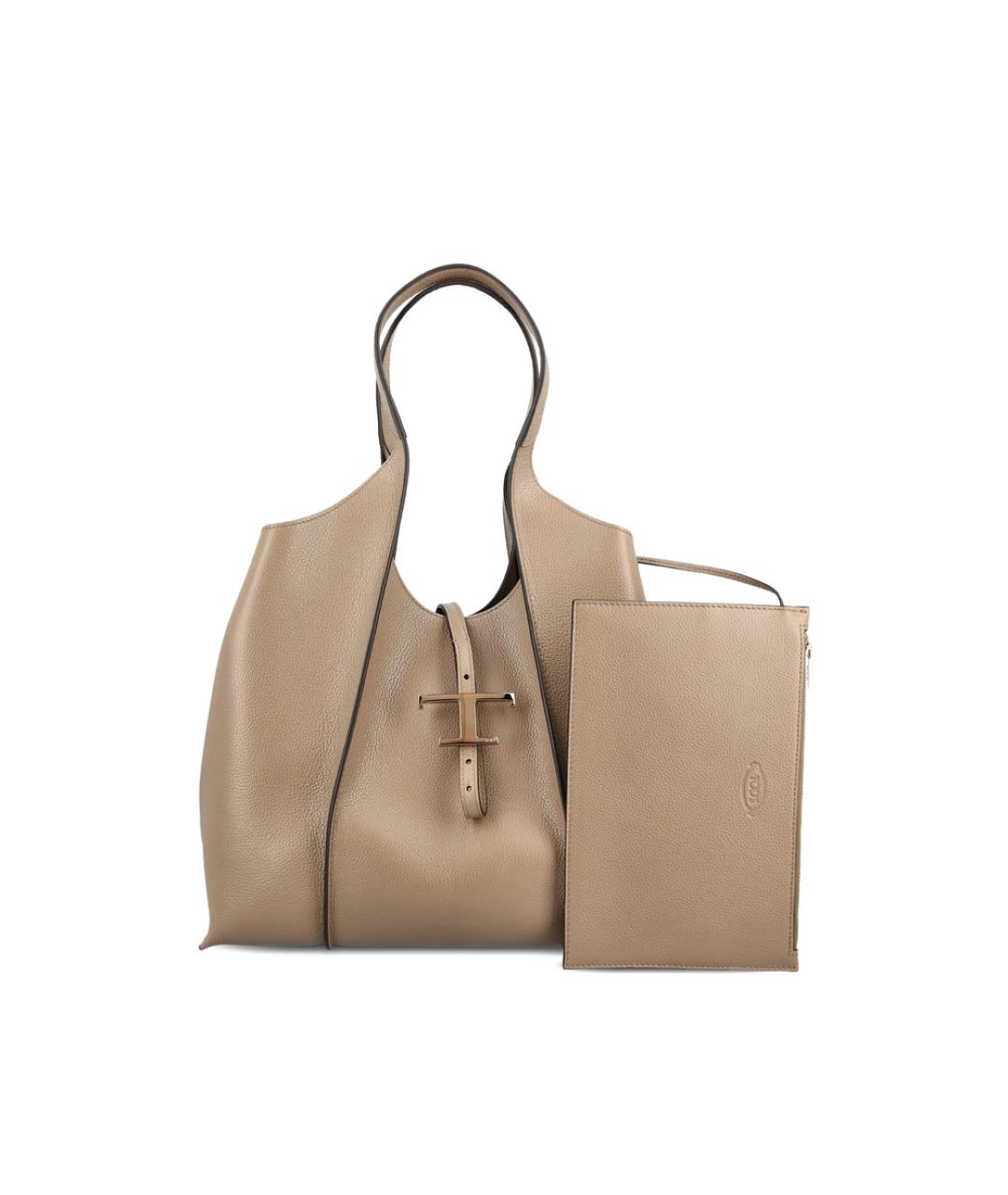 TOD'S Бежевая кожаная сумка тоут, фото 1