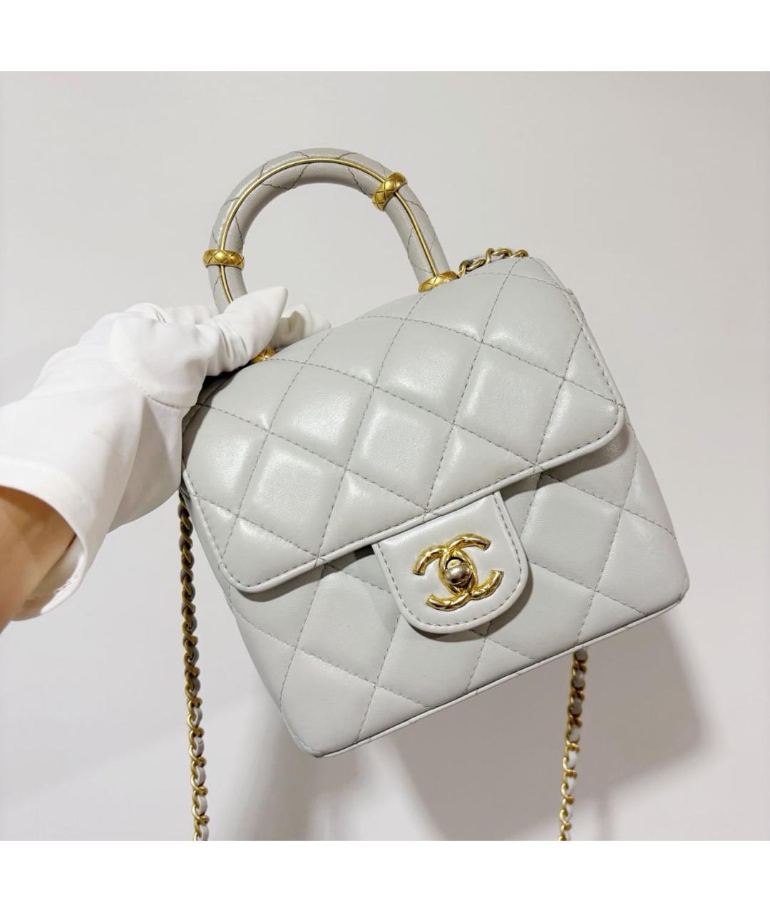 CHANEL Голубая кожаная сумка с короткими ручками, фото 7