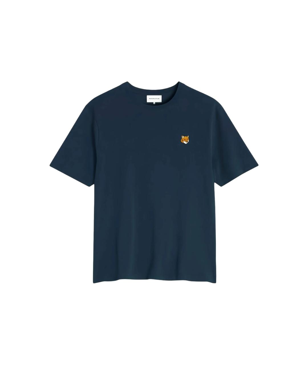 MAISON KITSUNE Темно-синяя хлопковая футболка, фото 1