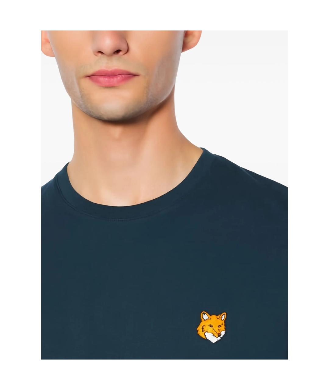 MAISON KITSUNE Темно-синяя хлопковая футболка, фото 2