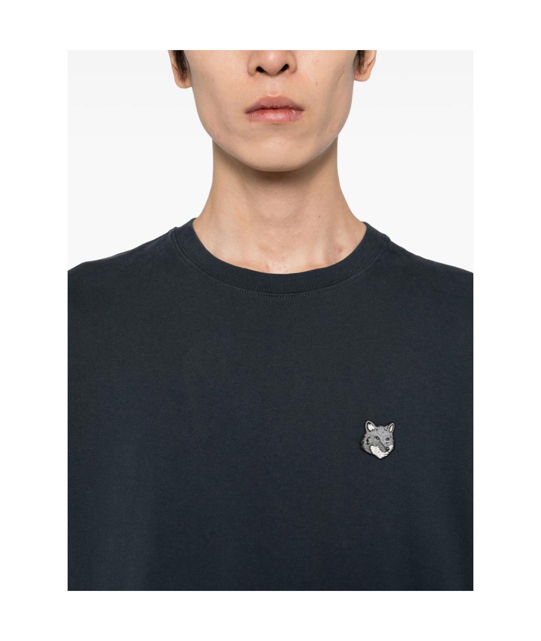 MAISON KITSUNE Синяя хлопковая футболка, фото 3