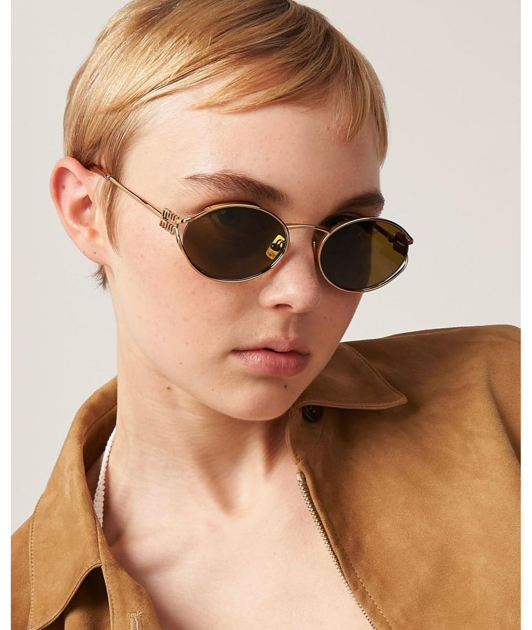 MIU MIU Золотые металлические солнцезащитные очки, фото 5