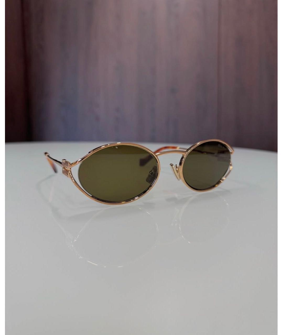 MIU MIU Золотые металлические солнцезащитные очки, фото 3