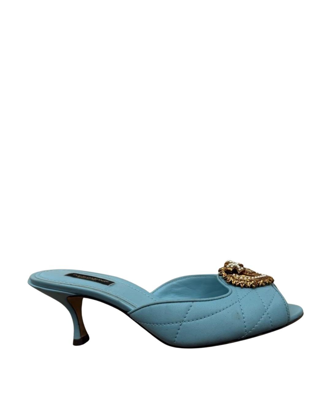 DOLCE&GABBANA Голубые кожаные мюли, фото 1