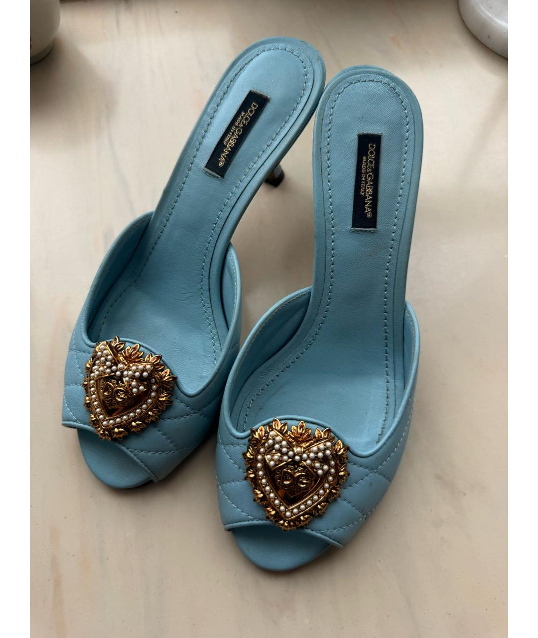 DOLCE&GABBANA Голубые кожаные мюли, фото 2