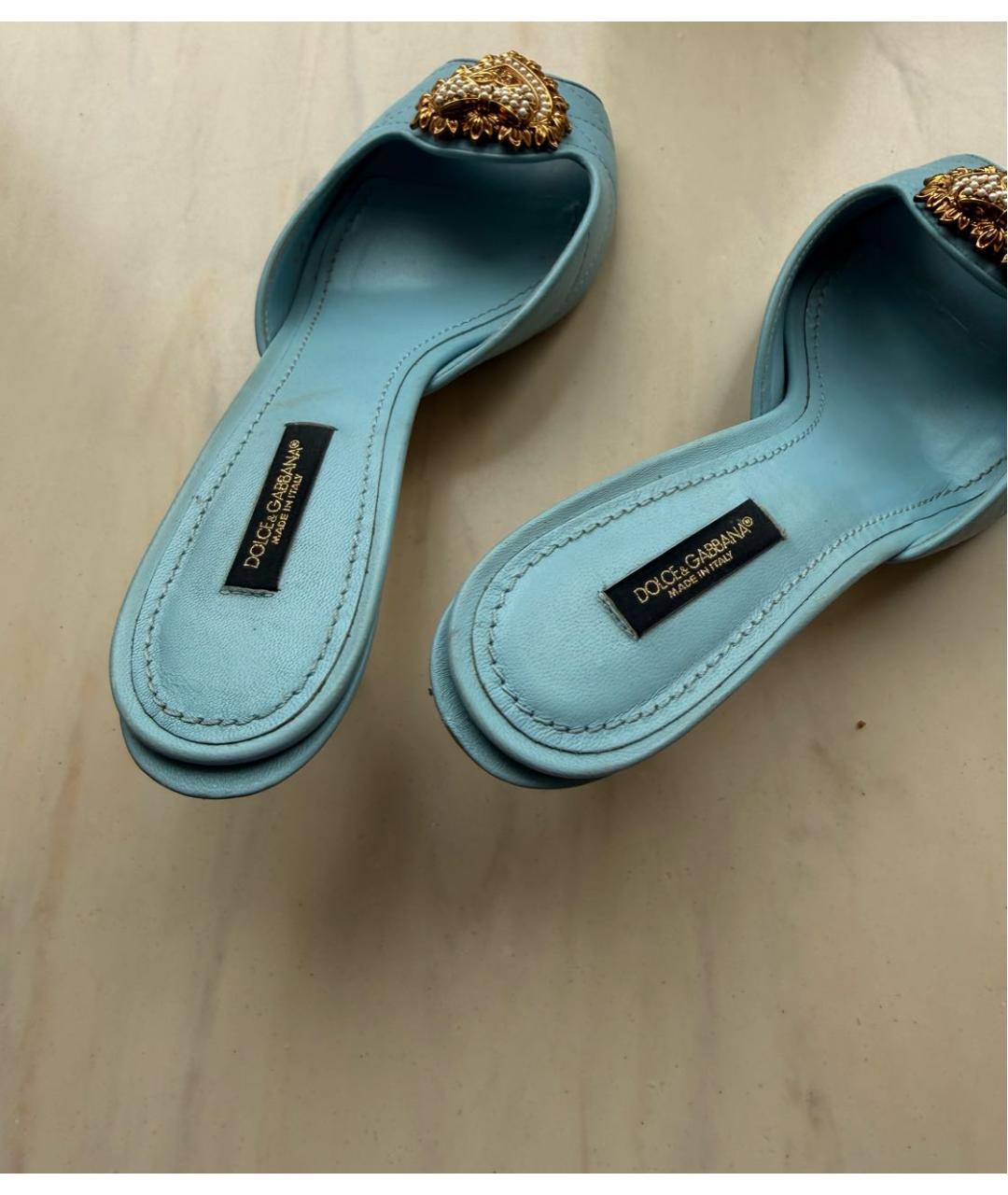 DOLCE&GABBANA Голубые кожаные мюли, фото 4