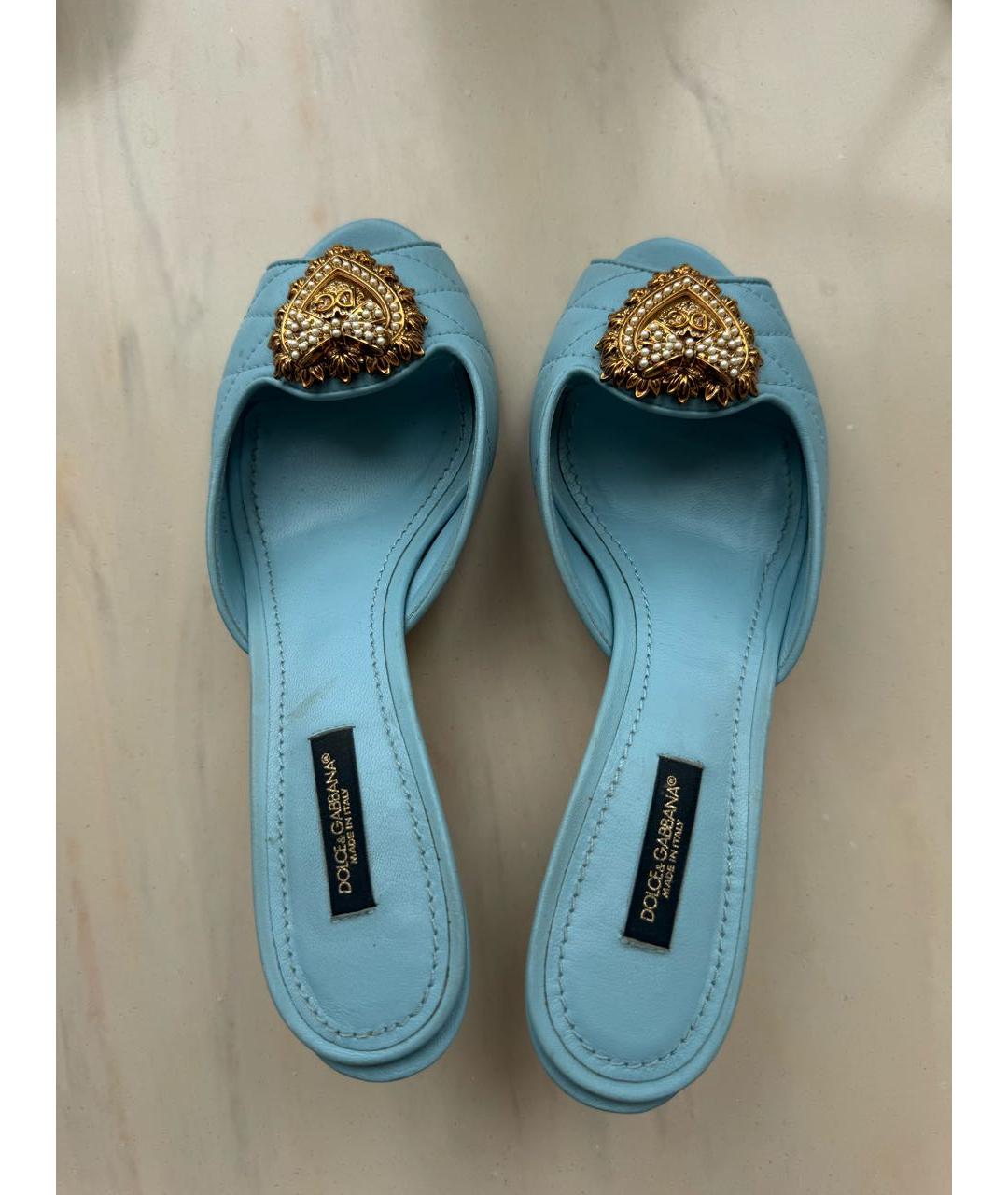 DOLCE&GABBANA Голубые кожаные мюли, фото 3