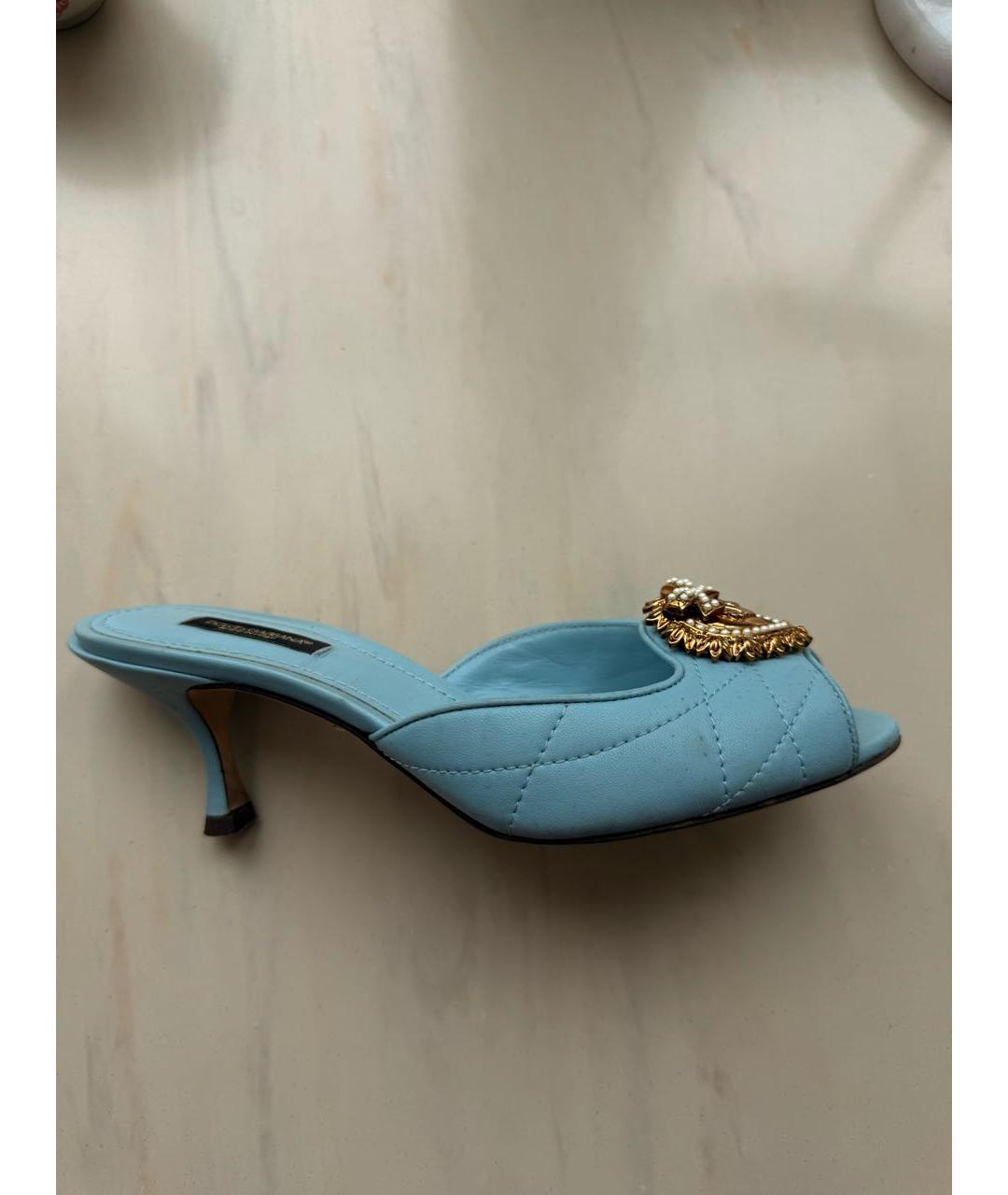 DOLCE&GABBANA Голубые кожаные мюли, фото 5