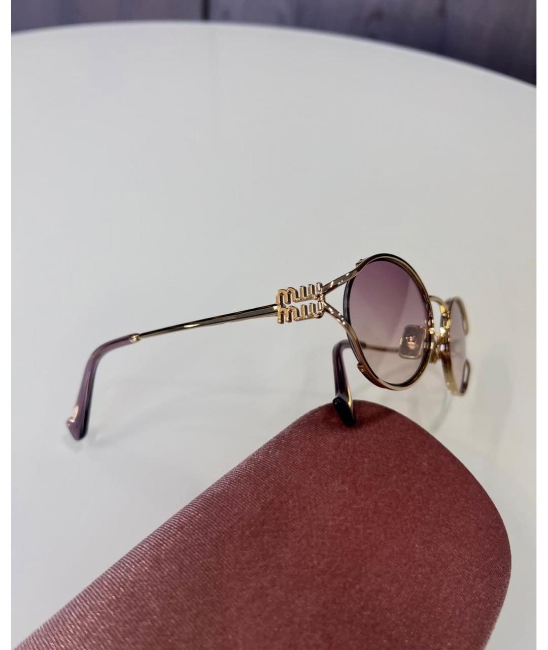 MIU MIU Золотые металлические солнцезащитные очки, фото 4