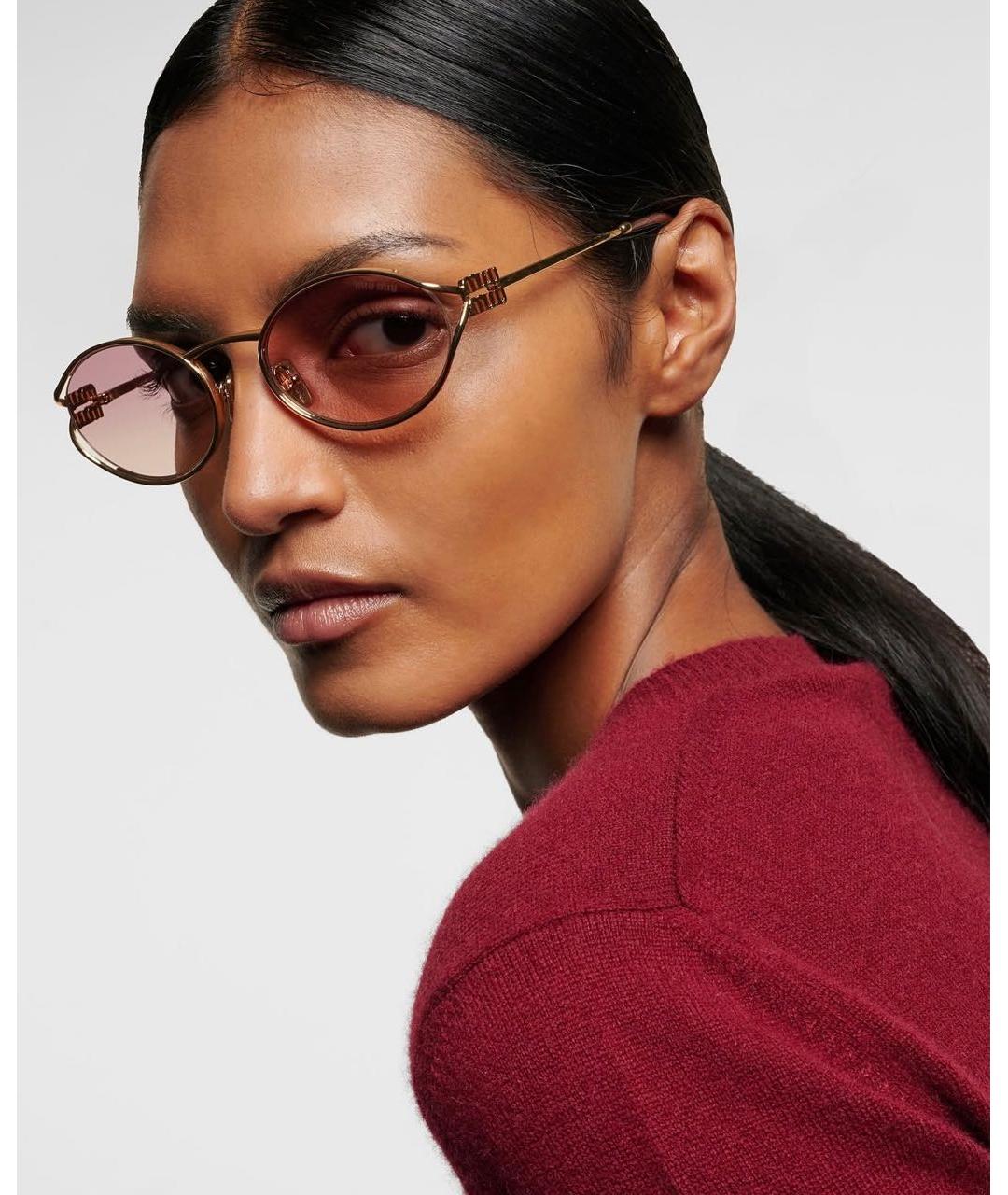 MIU MIU Золотые металлические солнцезащитные очки, фото 6