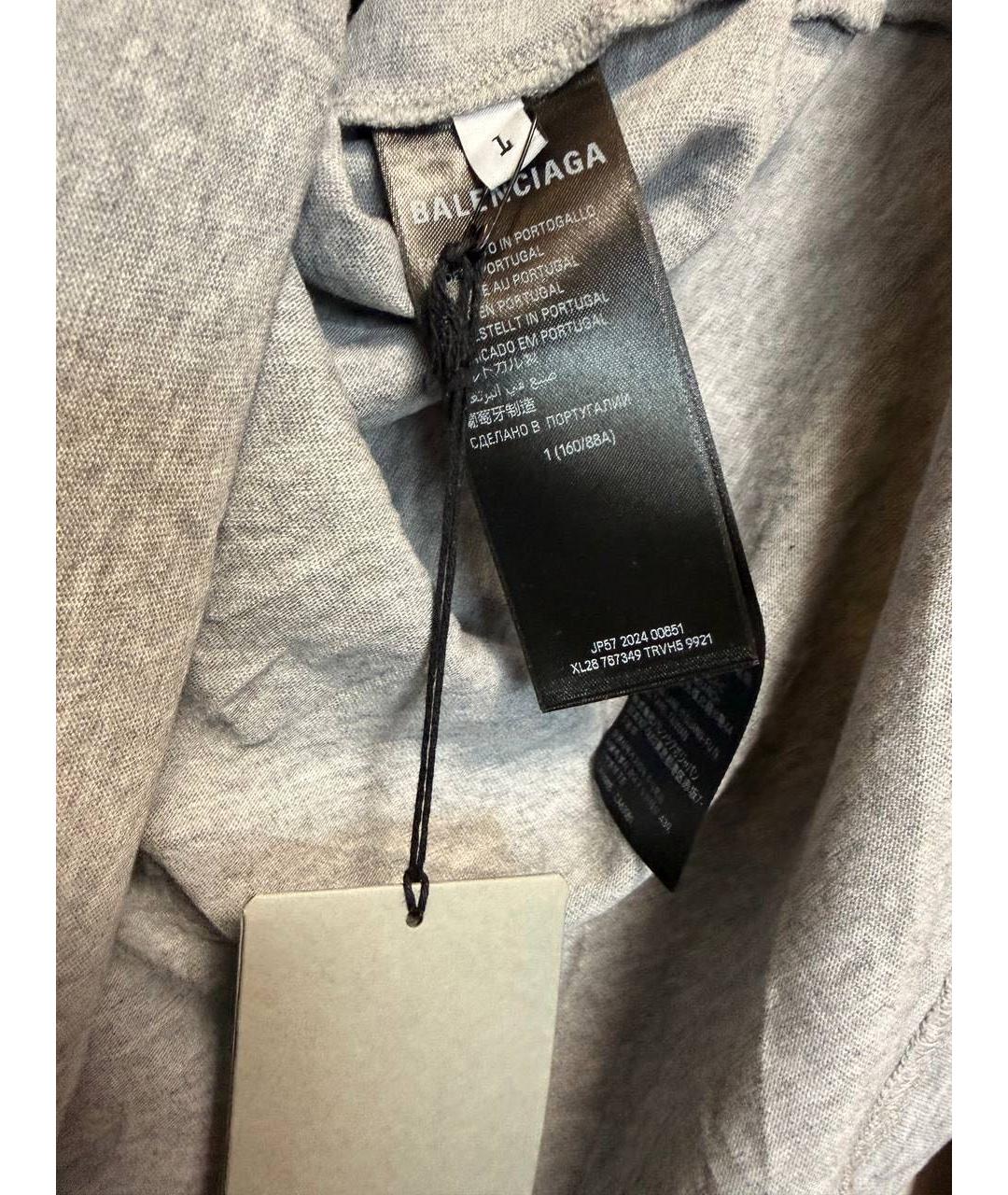 BALENCIAGA Серая хлопковая футболка, фото 4