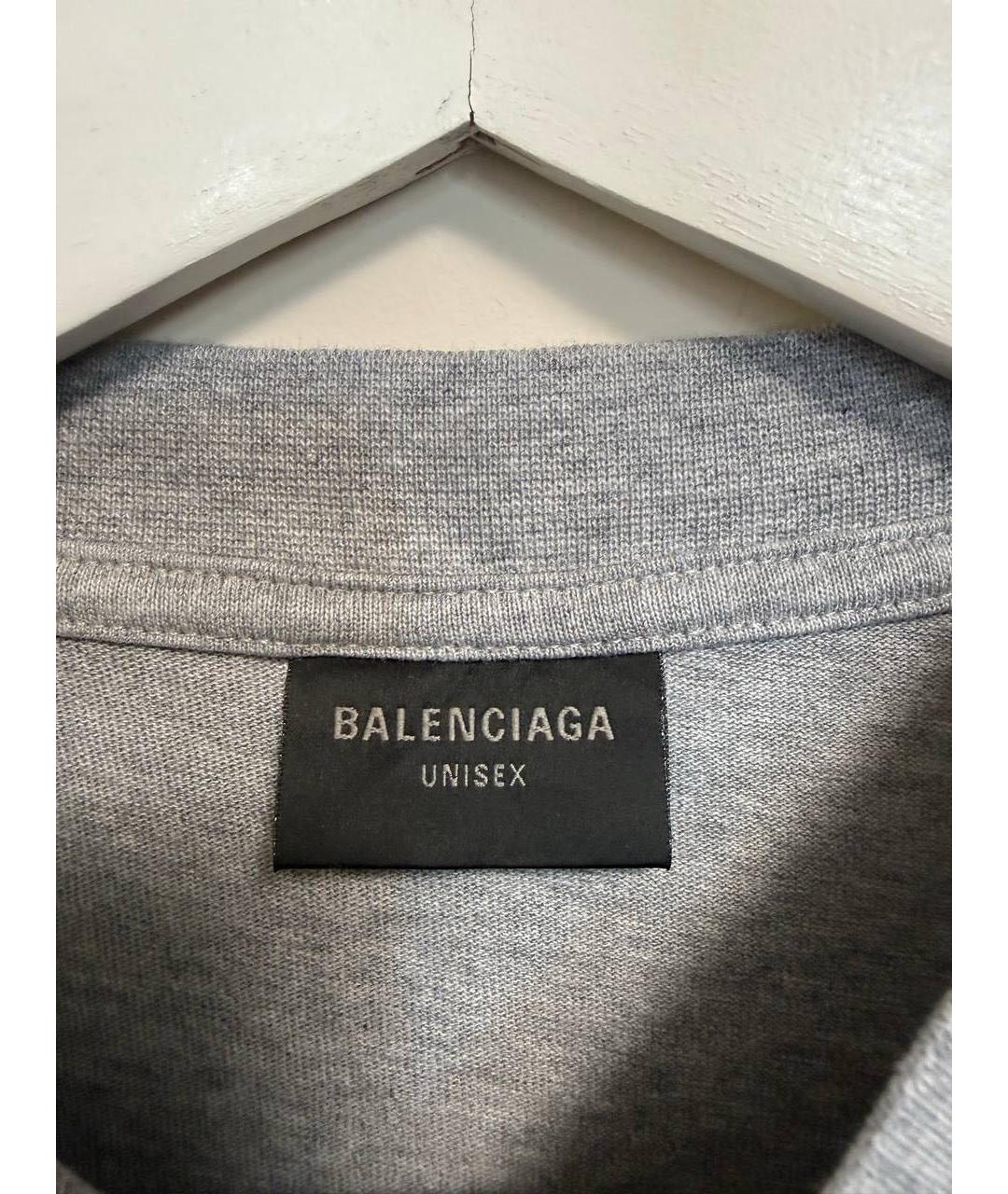 BALENCIAGA Серая хлопковая футболка, фото 2