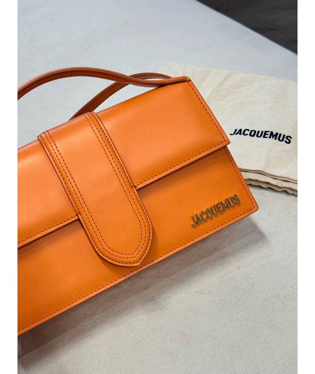 JACQUEMUS Оранжевая кожаная сумка с короткими ручками, фото 2