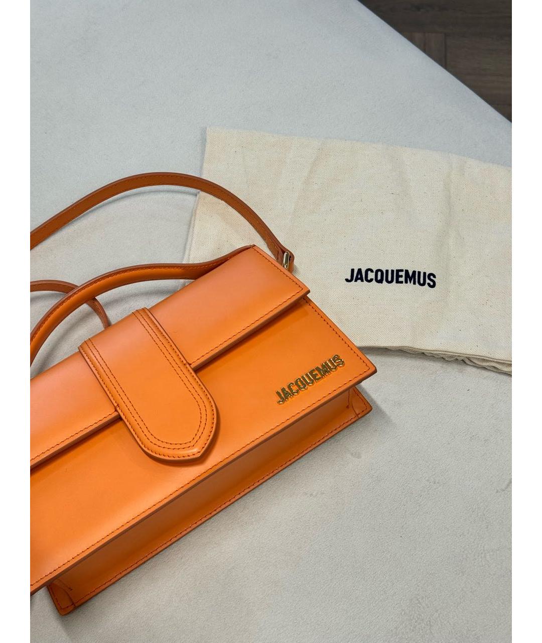 JACQUEMUS Оранжевая кожаная сумка с короткими ручками, фото 5