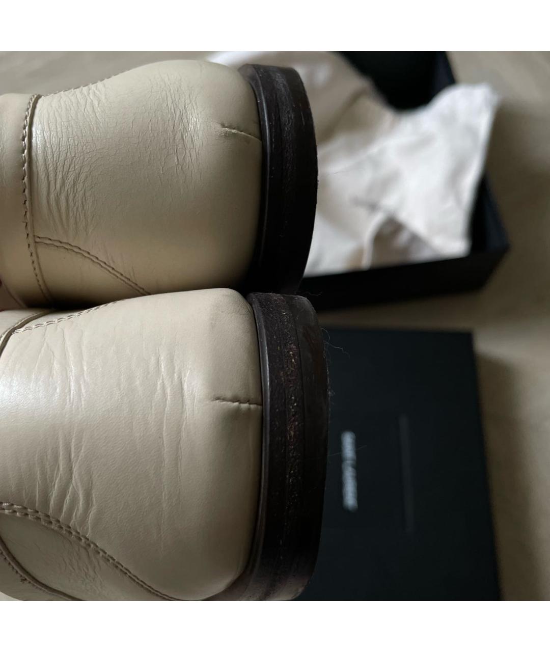 SAINT LAURENT Бежевые кожаные лоферы, фото 8