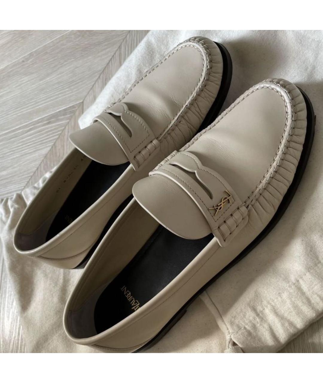 SAINT LAURENT Бежевые кожаные лоферы, фото 9
