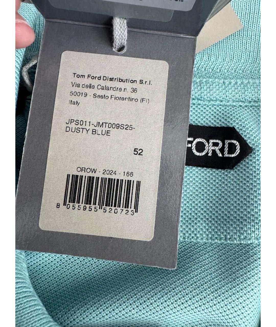 TOM FORD Голубое хлопковое поло с коротким рукавом, фото 5