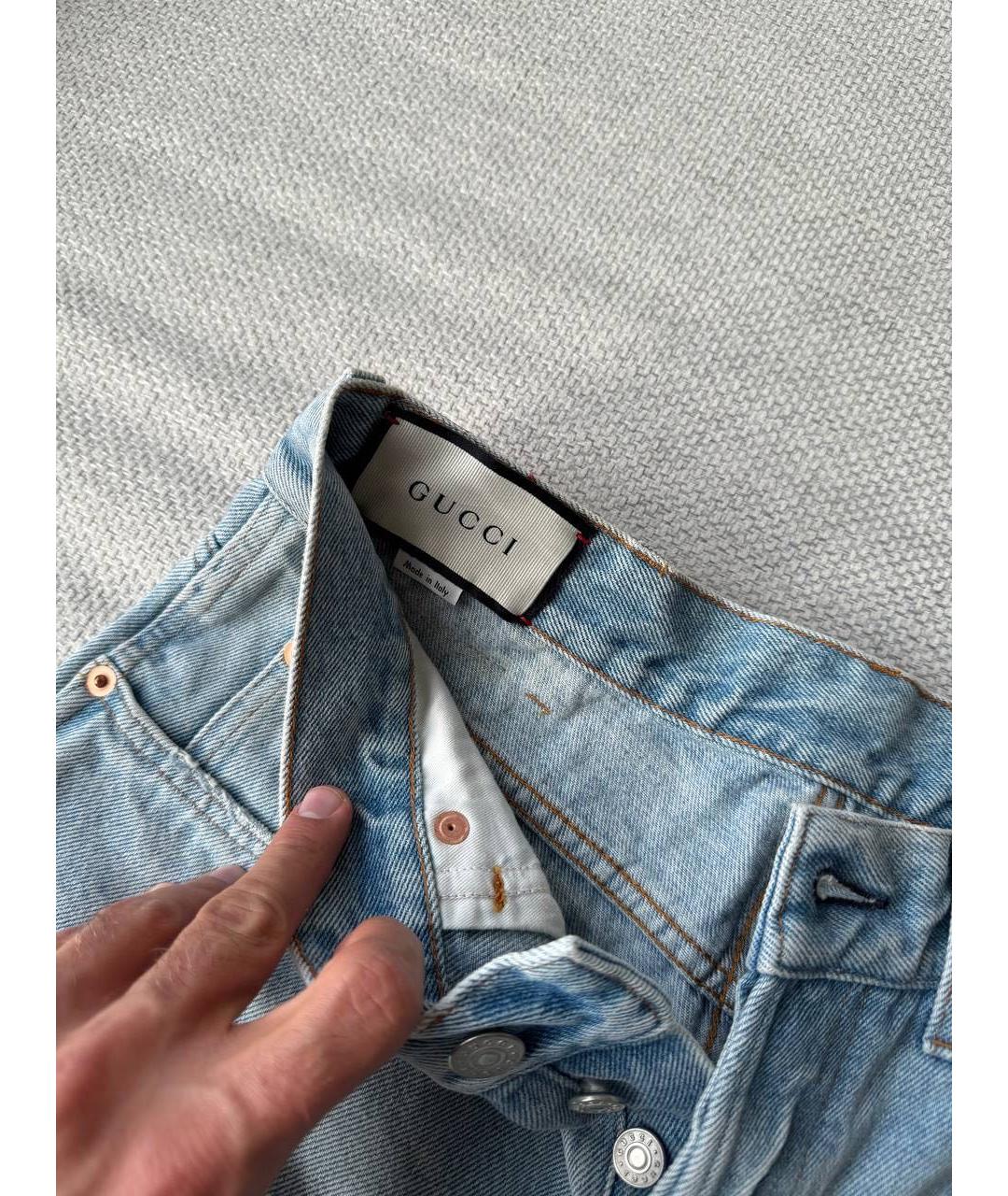 GUCCI Голубые хлопковые прямые джинсы, фото 3