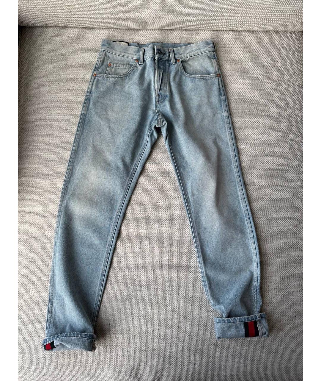 GUCCI Голубые хлопковые прямые джинсы, фото 4